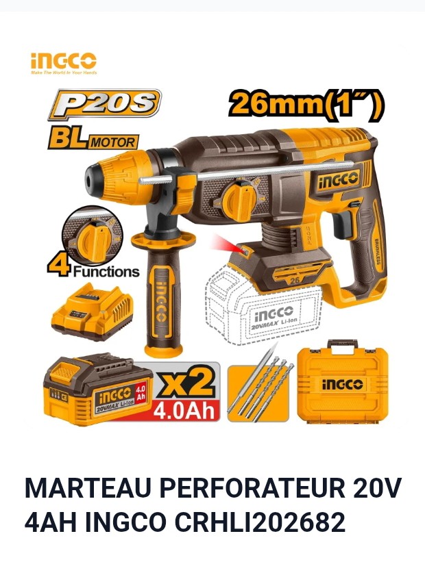 MARTEAU PERFORATEUR 20V 4AH INGCO CRHLI202682