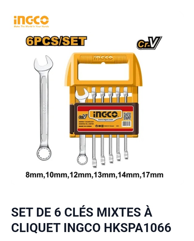 SET DE 6 CLÉS MIXTES À CLIQUET INGCO HKSPA1066
