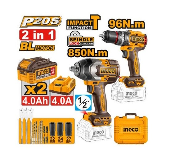 Perceuse à percussion et clé à choc INGCO 20V -850N.m