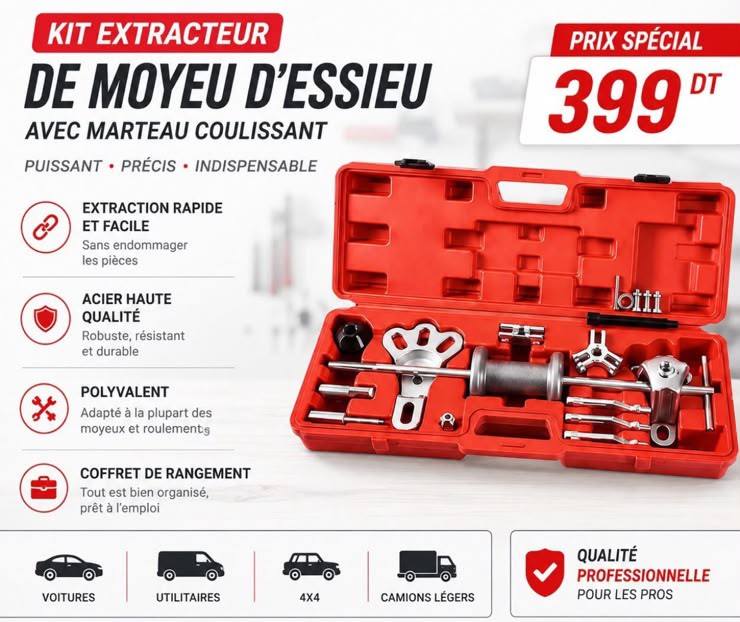 Kit extracteur de moyeu d'essieu 