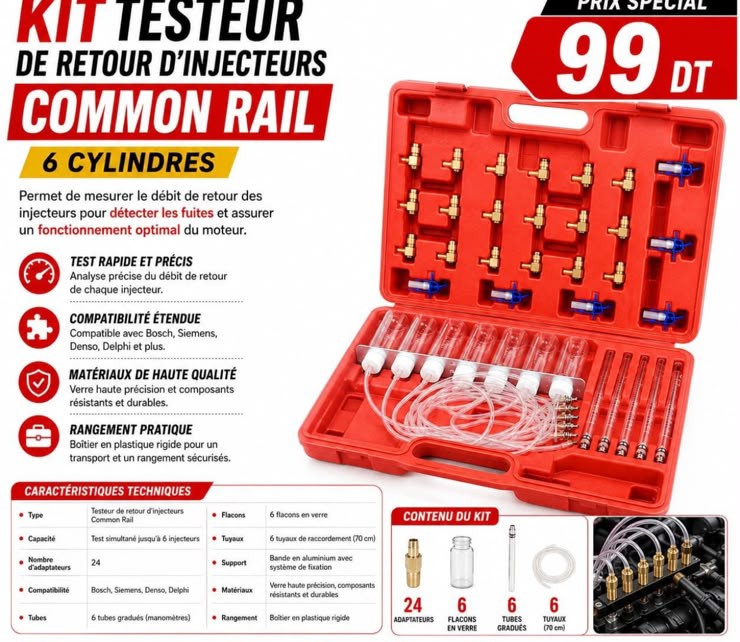 Kit testeur de retour d'injecteur common rail 