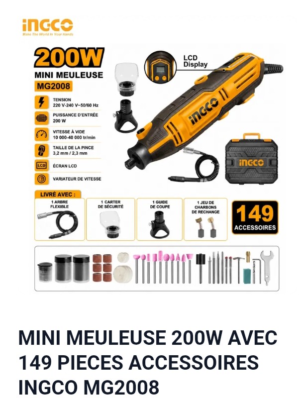 MINI MEULEUSE 200W AVEC 149 PIÈCES ACCESSOIRES INGCO MG2008