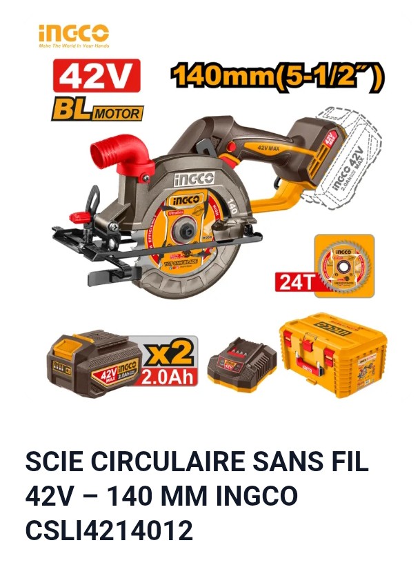 SCIE CIRCULAIRE SANS FIL 42V -140 MM INGCO CSLI4214012