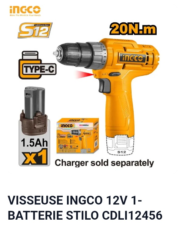 VISSEUSE INGCO 12V 1-BATTERIE STILO CDLI12456
