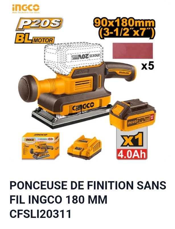PONCEUSE DE FINITION SANS FIL INGCO 180 MM CFSLI20311