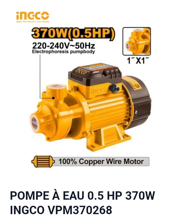 POMPE À EAU 0.5 HP 370W INGCO VPM370268
