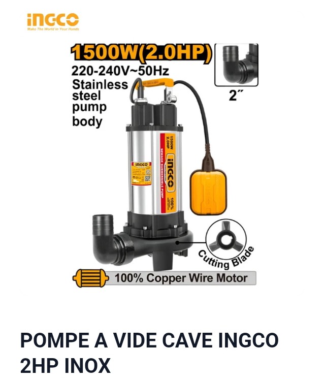 POMPE A VIDE CAVE INGCO 2HP INOX 