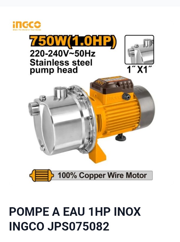 POMPE A EAU 1HP INOX INGCO JPS075082