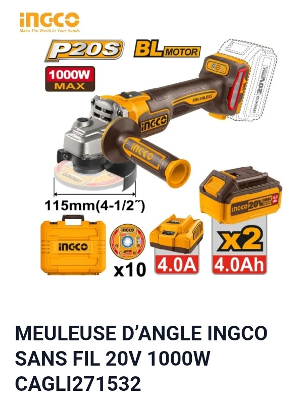 MEULEUSE D'ANGLE INGCO SANS FIL 20V 100W CAGLI271532